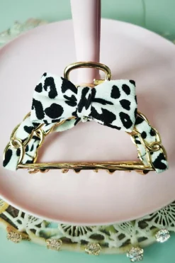 Hot Dear-Lover Leopard Print Bow Decor Alloy Hair Claw Clip White