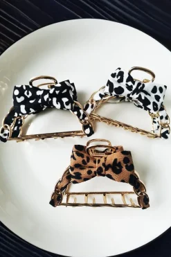Hot Dear-Lover Leopard Print Bow Decor Alloy Hair Claw Clip White