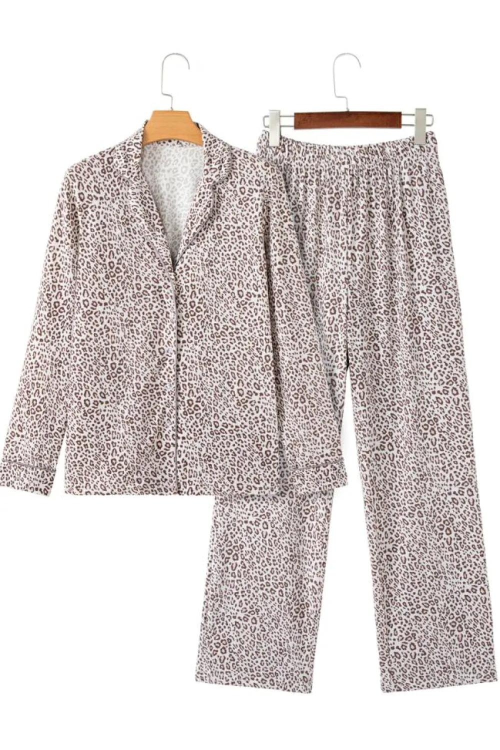 New Dear-Lover Leopard Print Long Sleeve and Pants Pajamas Set White