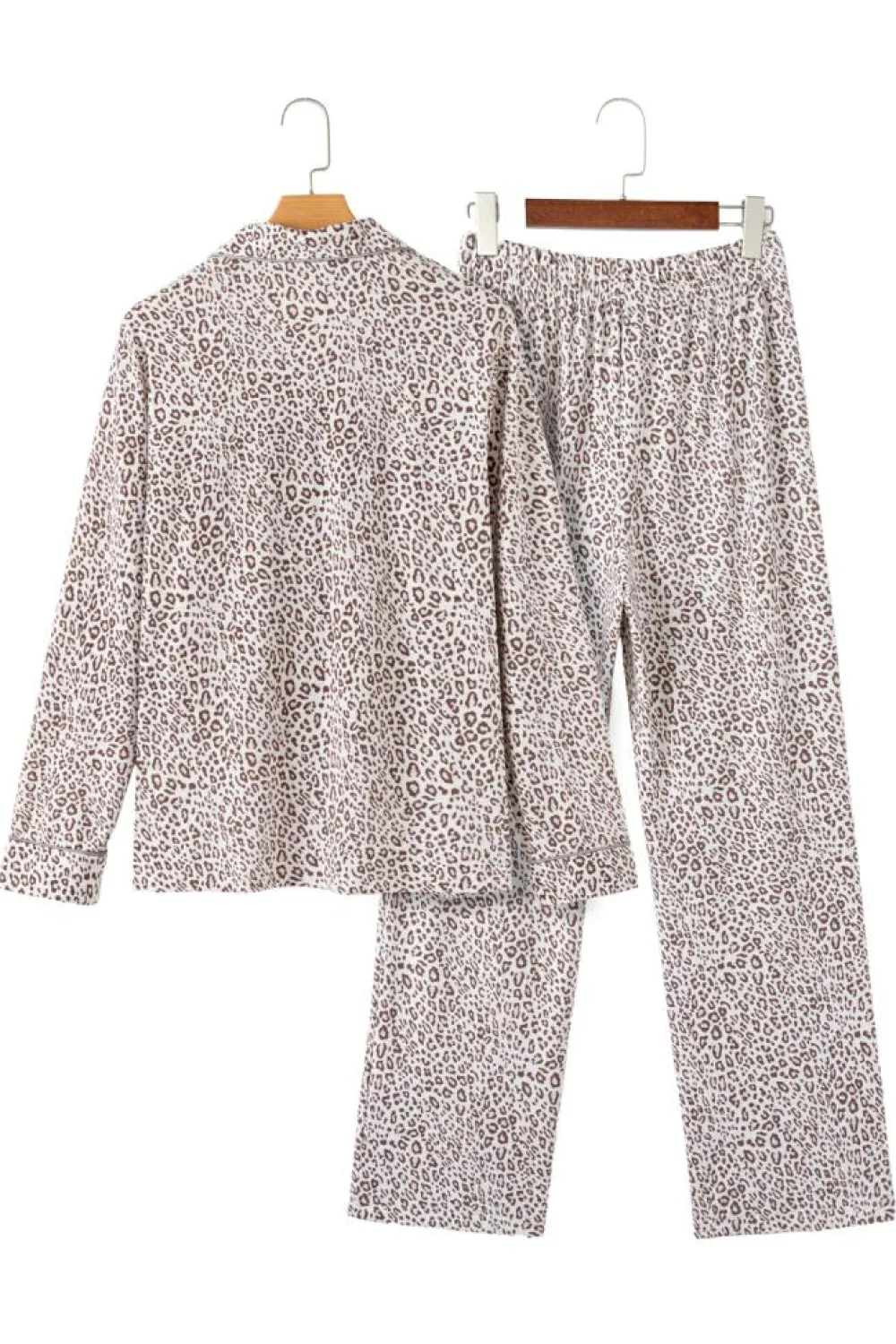 New Dear-Lover Leopard Print Long Sleeve and Pants Pajamas Set White