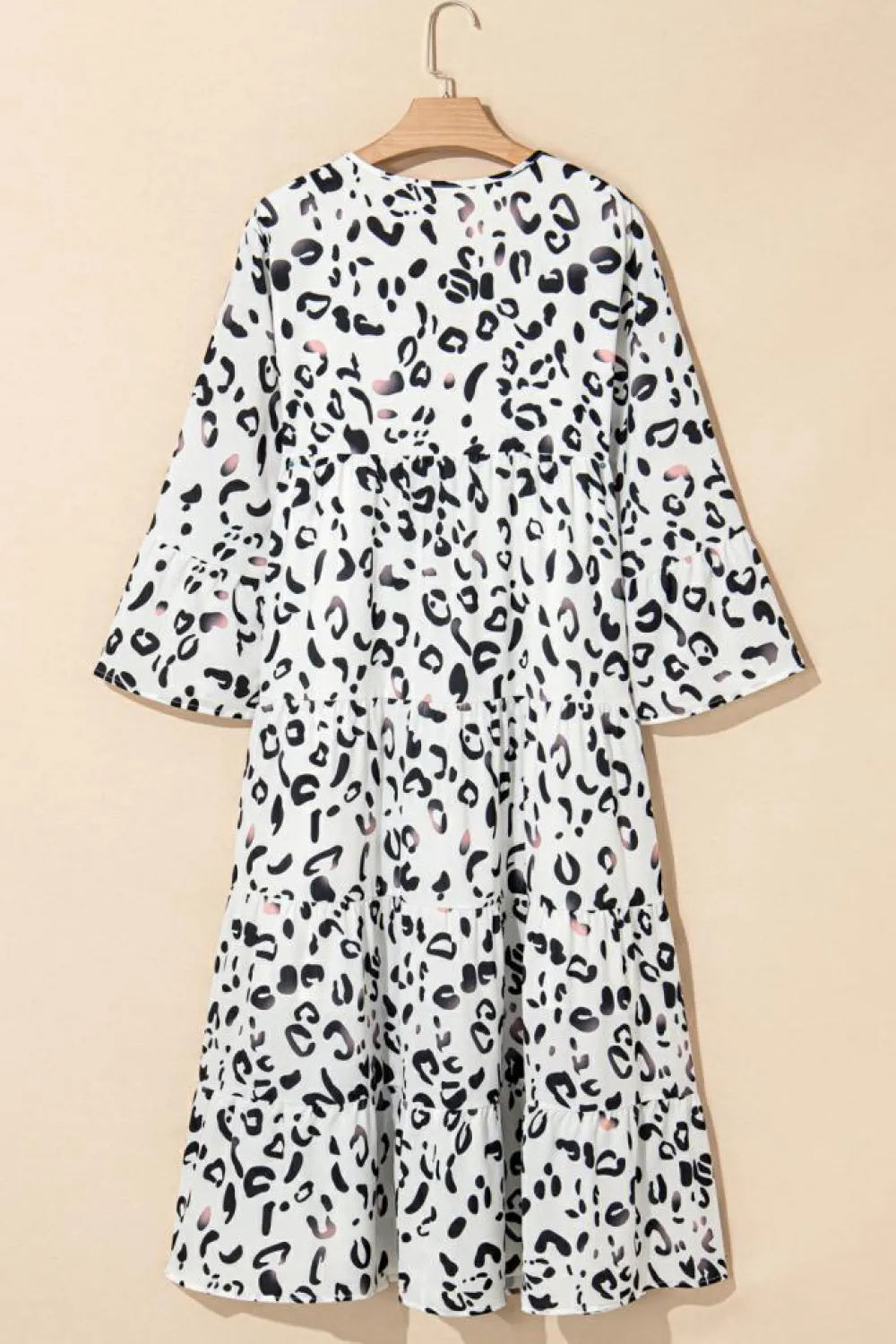Outlet Dear-Lover Leopard Print Notch V Neck Loose Fit Maxi Dress White