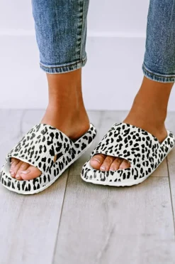 Fashion Dear-Lover Leopard Print Thick Sole Slip On Slippers White