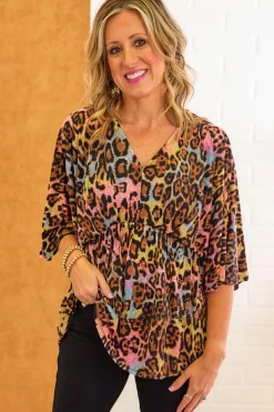 Sale Dear-Lover Leopard Print Wide Sleeve Peplum Hem Blouse White