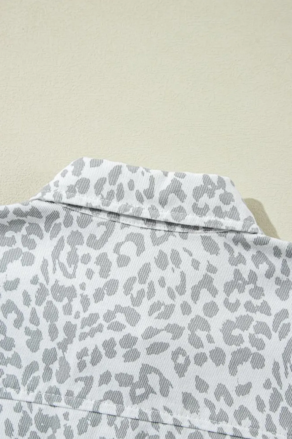 New Dear-Lover Leopard Printed Flap Pocket Denim Jacket White
