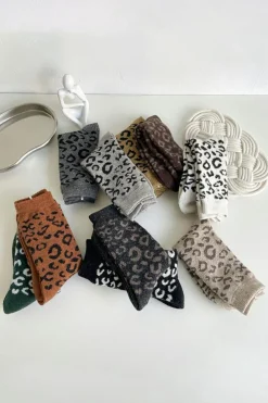 Fashion Dear-Lover Leopard Ribbed Edge Tube Socks White