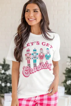 Discount Dear-Lover Lets Get Cracking Print Christmas Crewneck T Shirt White