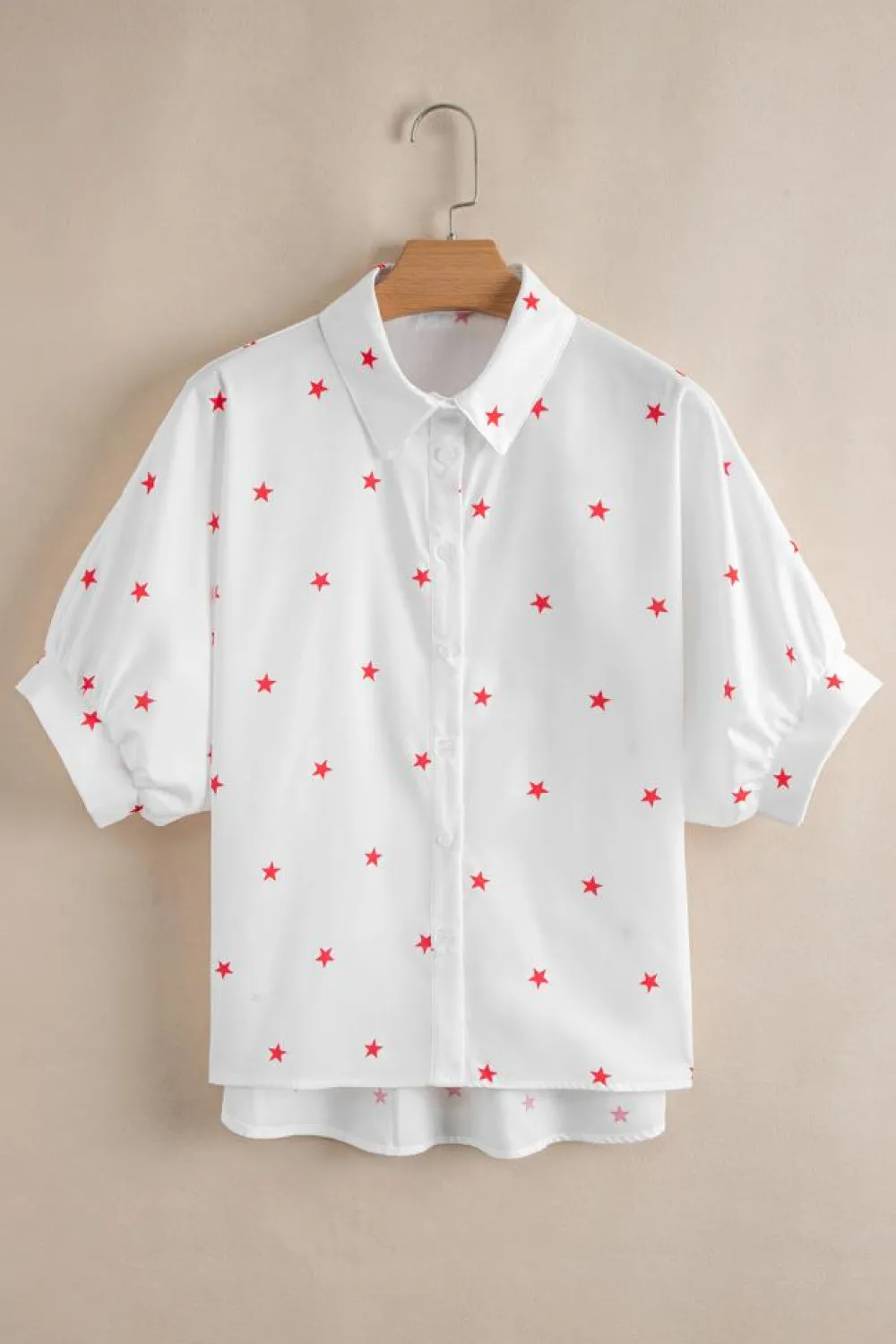 Online Dear-Lover Little Stars Printed Loose Half Sleeve Loose Shirt White
