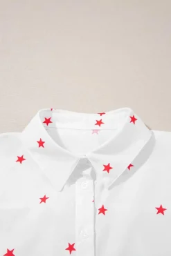 Online Dear-Lover Little Stars Printed Loose Half Sleeve Loose Shirt White
