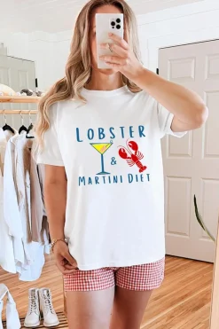 Sale Dear-Lover LOBSTER MARTINI DIET Cocktail & Crawfish Print T Shirt White