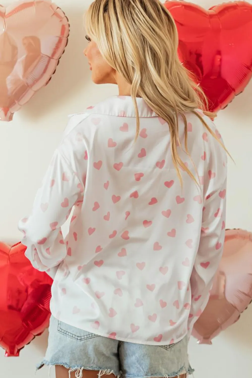 Outlet Dear-Lover Love Heart Print Drop Shoulder Puff Sleeve Shirt White