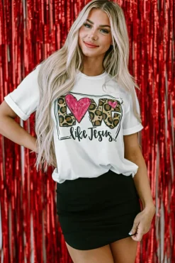 Clearance Dear-Lover LOVE Like Jesus Graphic Crew Neck Tee White