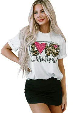 Clearance Dear-Lover LOVE Like Jesus Graphic Crew Neck Tee White