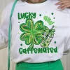 New Dear-Lover Lucky and Caffeinated Clover Graphic St Patrick Tee White