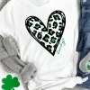 Discount Dear-Lover Lucky Leopard Heart Print St Patricks Day T Shirt White