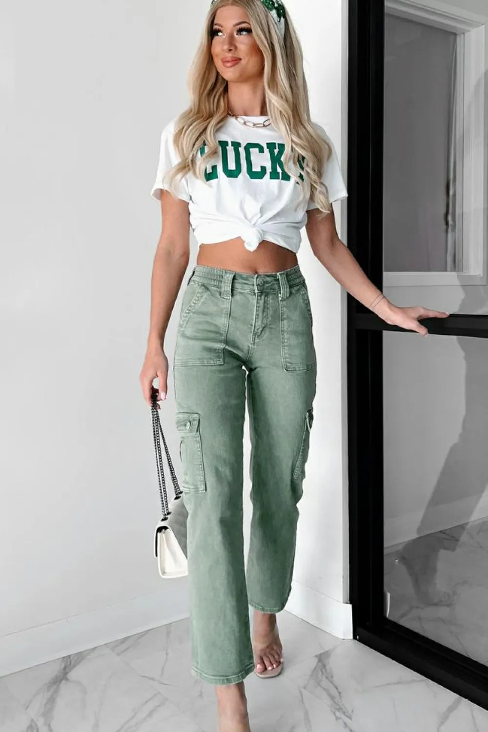 New Dear-Lover LUCKY Printed Round Neck St Patricks T Shirt White