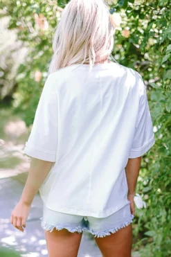 Fashion Dear-Lover MAMA Chenille Patched Crew Neck T Shirt White