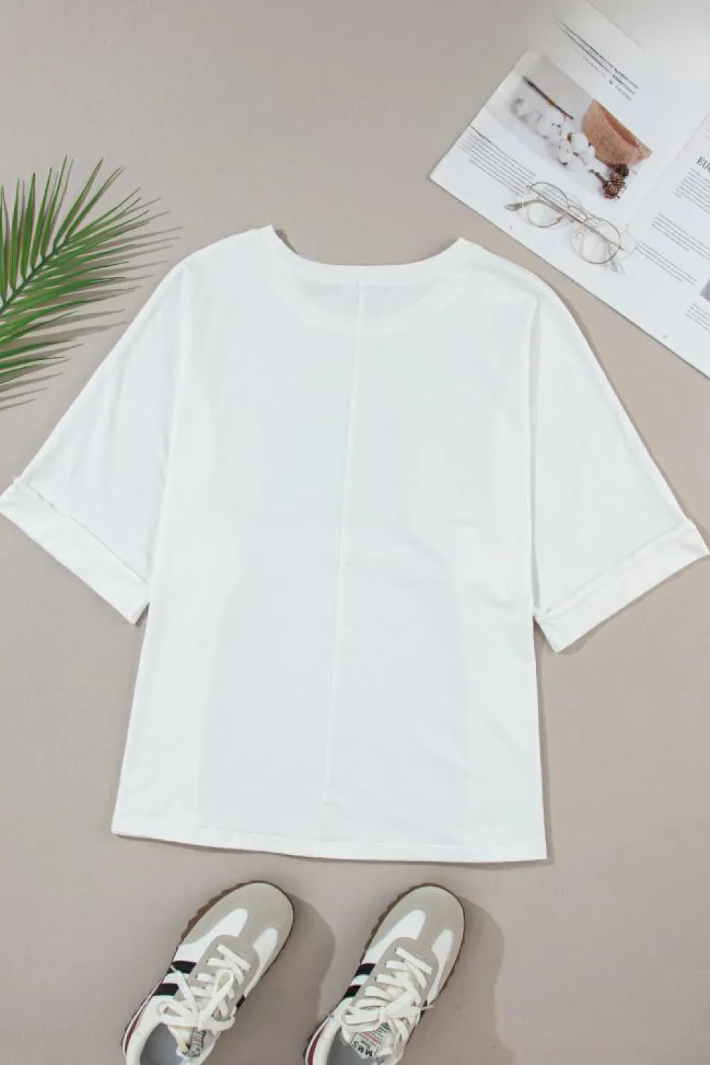 Fashion Dear-Lover MAMA Chenille Patched Crew Neck T Shirt White