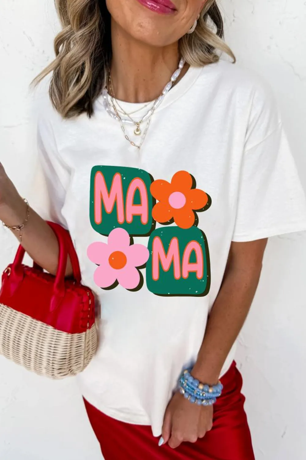 Discount Dear-Lover MAMA Flower Graphic Crewneck Tee White