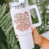Clearance Dear-Lover mama Flower Leopard Print Stainless Steel Insulate Cup 40oz White