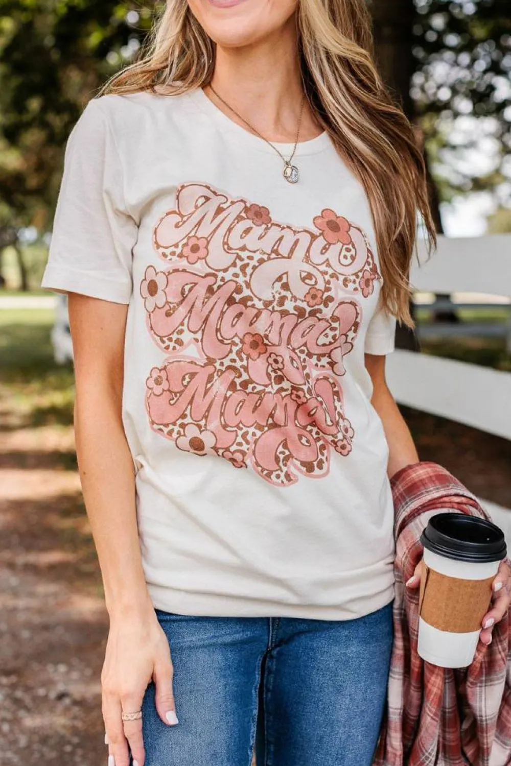 Outlet Dear-Lover Mama Flower Leopard Graphic Tee White