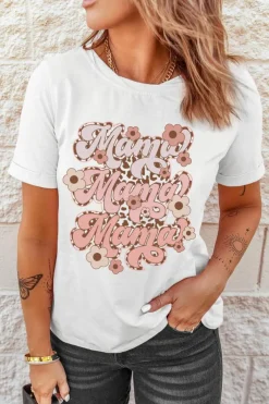 Outlet Dear-Lover Mama Flower Leopard Graphic Tee White