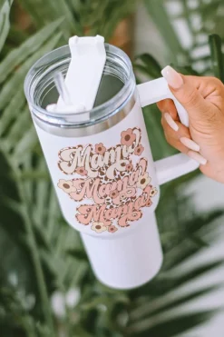 Clearance Dear-Lover mama Flower Leopard Print Stainless Steel Insulate Cup 40oz White