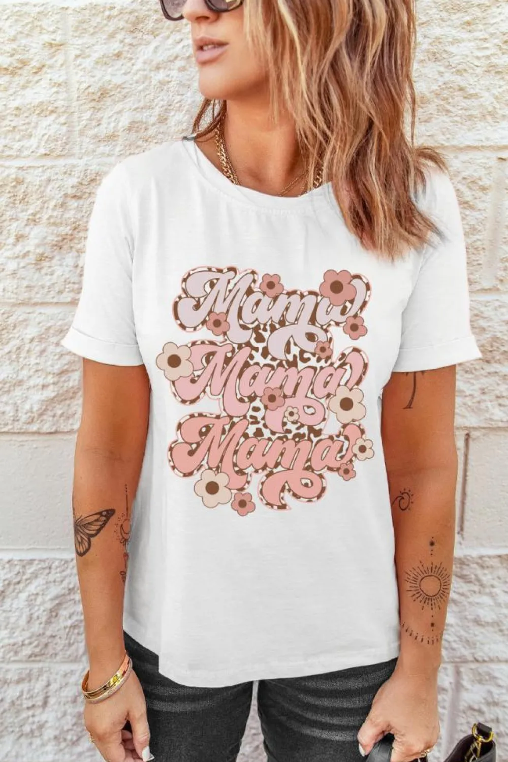 Outlet Dear-Lover Mama Flower Leopard Graphic Tee White
