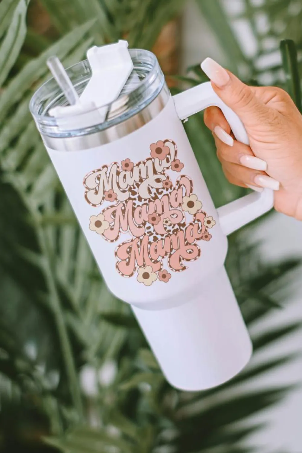 Clearance Dear-Lover mama Flower Leopard Print Stainless Steel Insulate Cup 40oz White