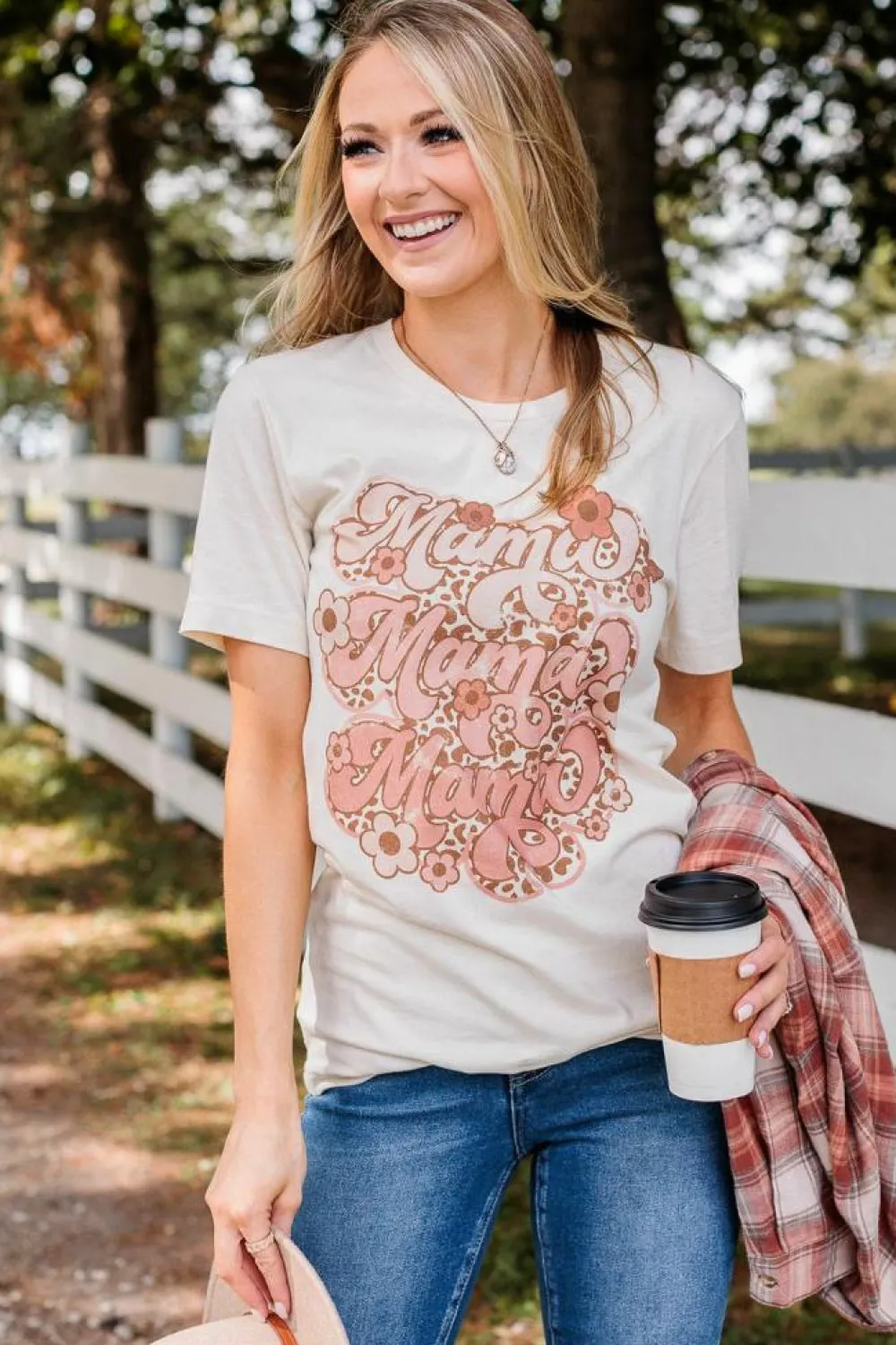 Outlet Dear-Lover Mama Flower Leopard Graphic Tee White