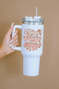Clearance Dear-Lover mama Flower Leopard Print Stainless Steel Insulate Cup 40oz White