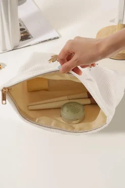 New Dear-Lover MAMA Flower Print Corduroy Large Cosmetic Bag White