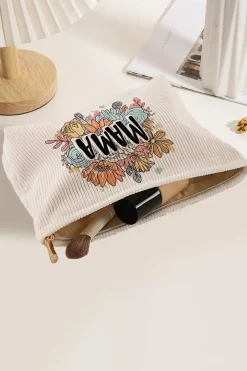 New Dear-Lover MAMA Flower Print Corduroy Large Cosmetic Bag White