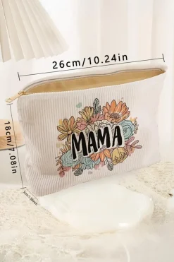 New Dear-Lover MAMA Flower Print Corduroy Large Cosmetic Bag White