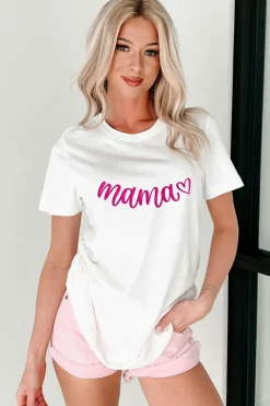 Online Dear-Lover mama Heart Embroidered Mothers Day T Shirt White