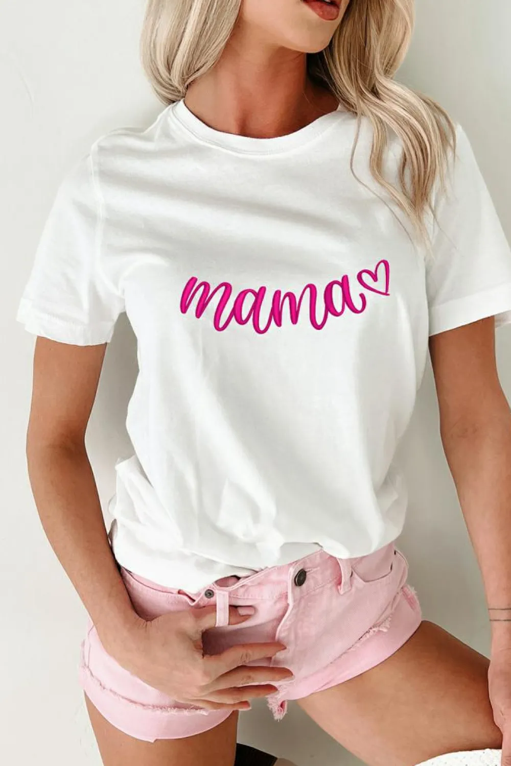 Online Dear-Lover mama Heart Embroidered Mothers Day T Shirt White