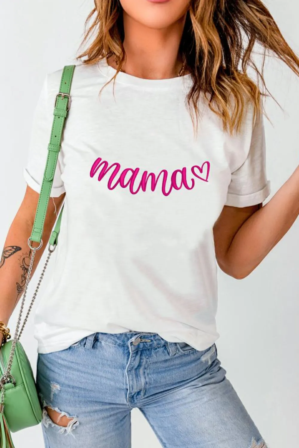 Online Dear-Lover mama Heart Embroidered Mothers Day T Shirt White