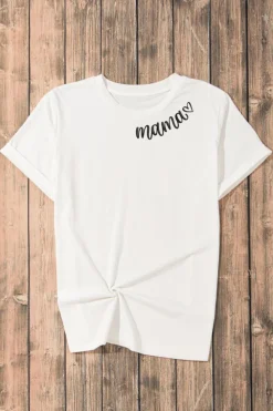 New Dear-Lover mama Heart Embroidered Crew Neck T Shirt White
