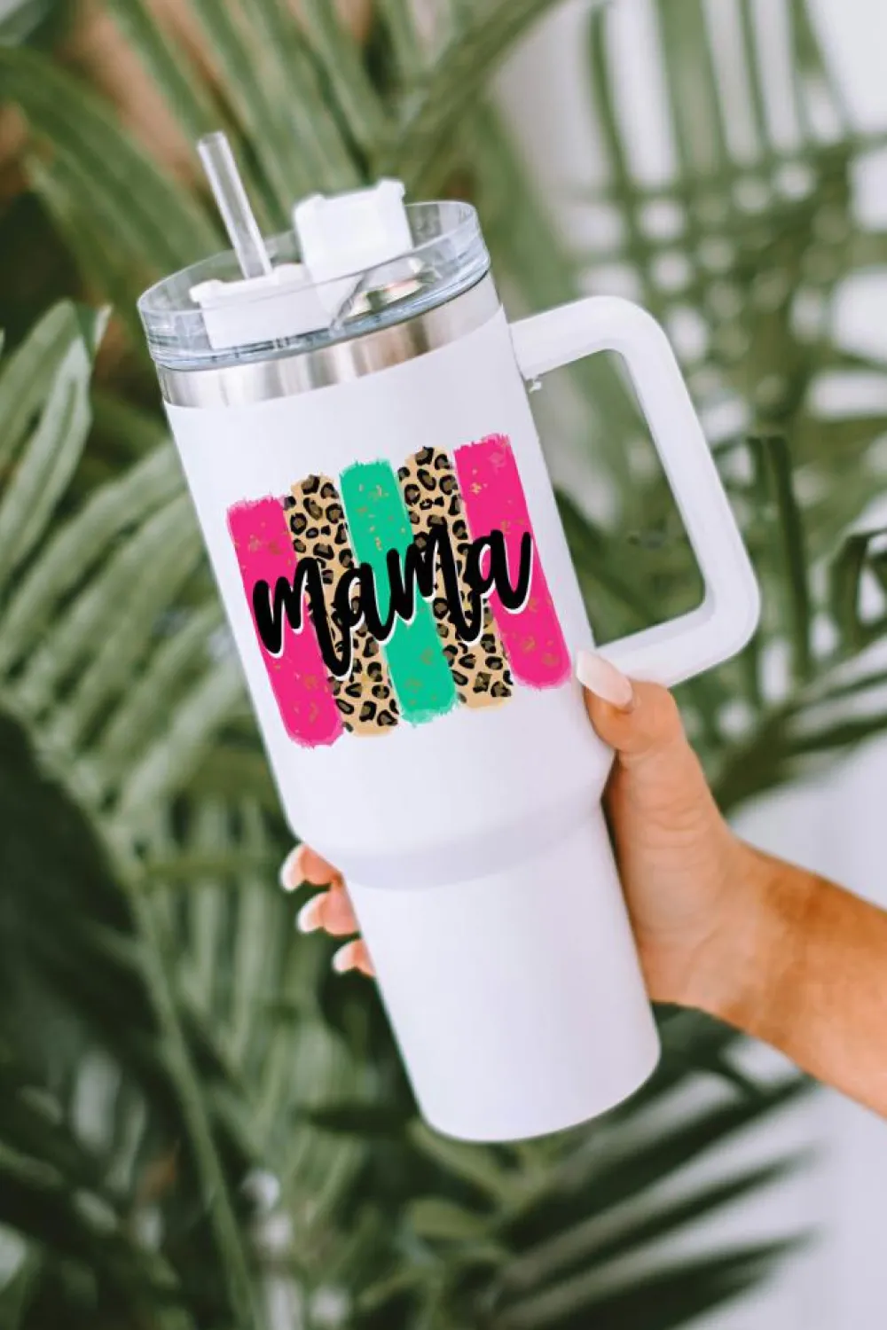 Sale Dear-Lover mama Leopard Colorblock Handle Portable Cup 40oz White