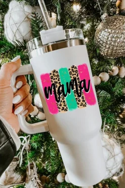 Sale Dear-Lover mama Leopard Colorblock Handle Portable Cup 40oz White