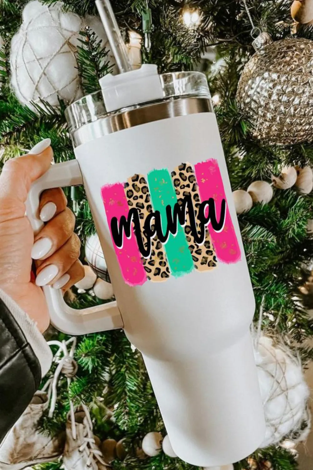 Sale Dear-Lover mama Leopard Colorblock Handle Portable Cup 40oz White