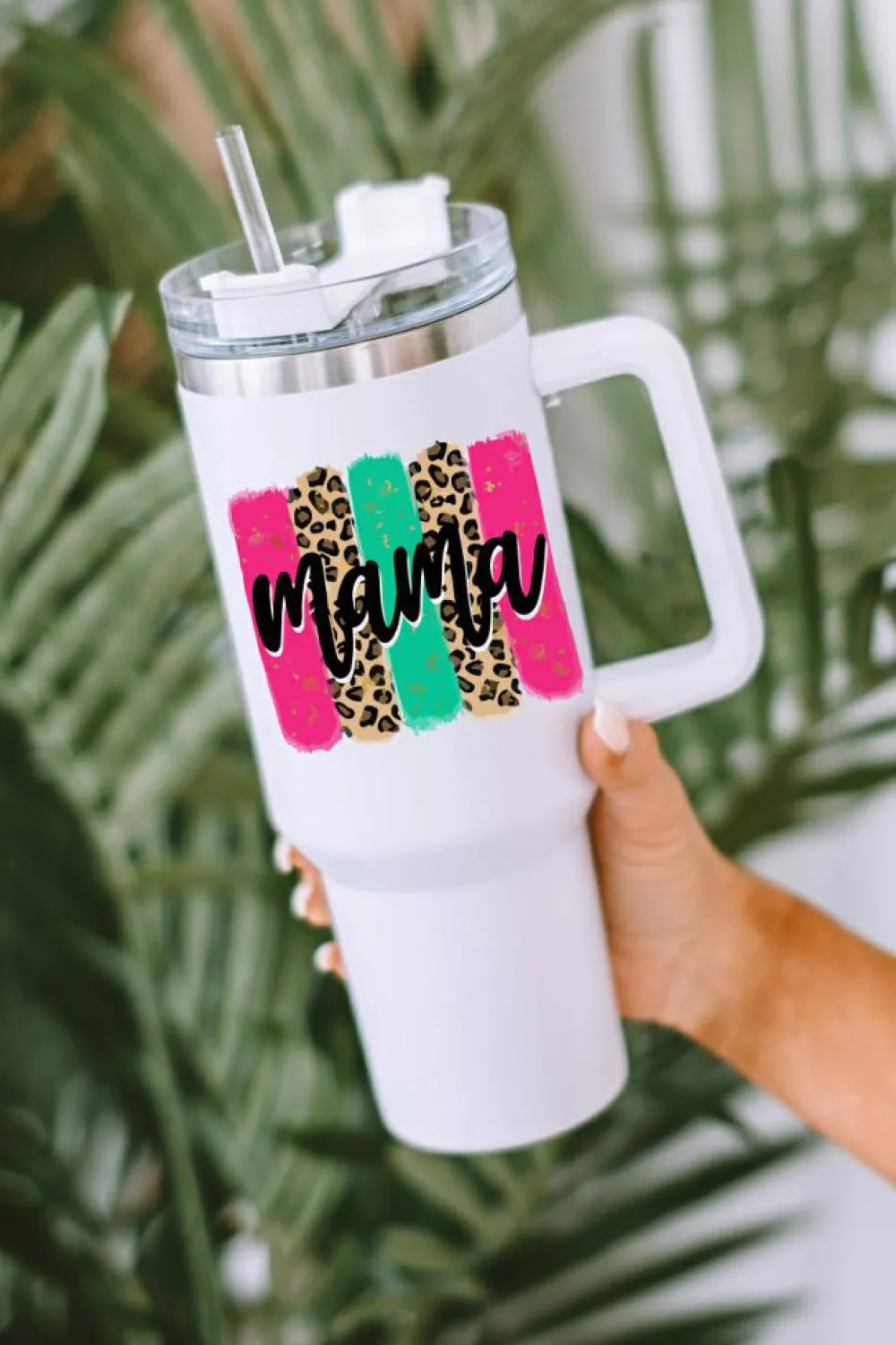 Sale Dear-Lover mama Leopard Colorblock Handle Portable Cup 40oz White