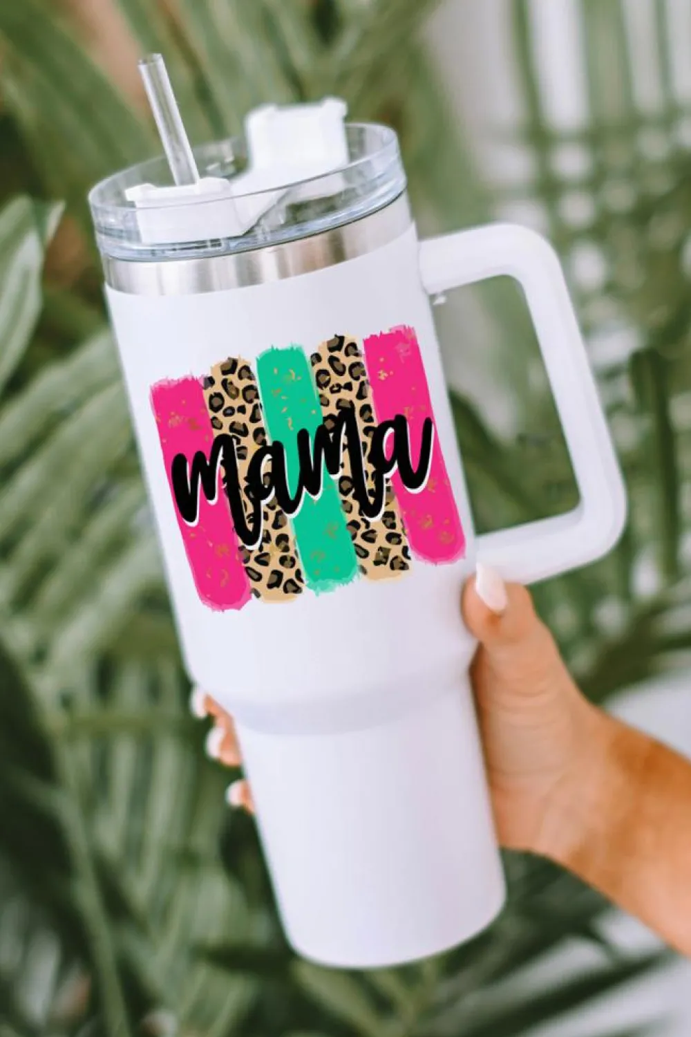 Sale Dear-Lover mama Leopard Colorblock Handle Portable Cup 40oz White