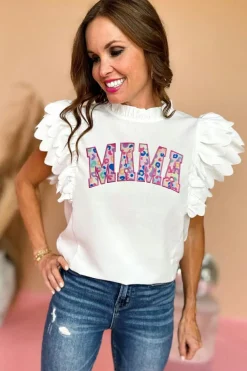 Best Dear-Lover MAMA Leopard Embroidered Layered Scalloped Sleeve Top White