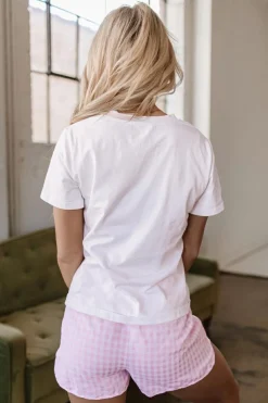 Discount Dear-Lover MAMA Printed Tee and Plaid Shorts Lounge Set White