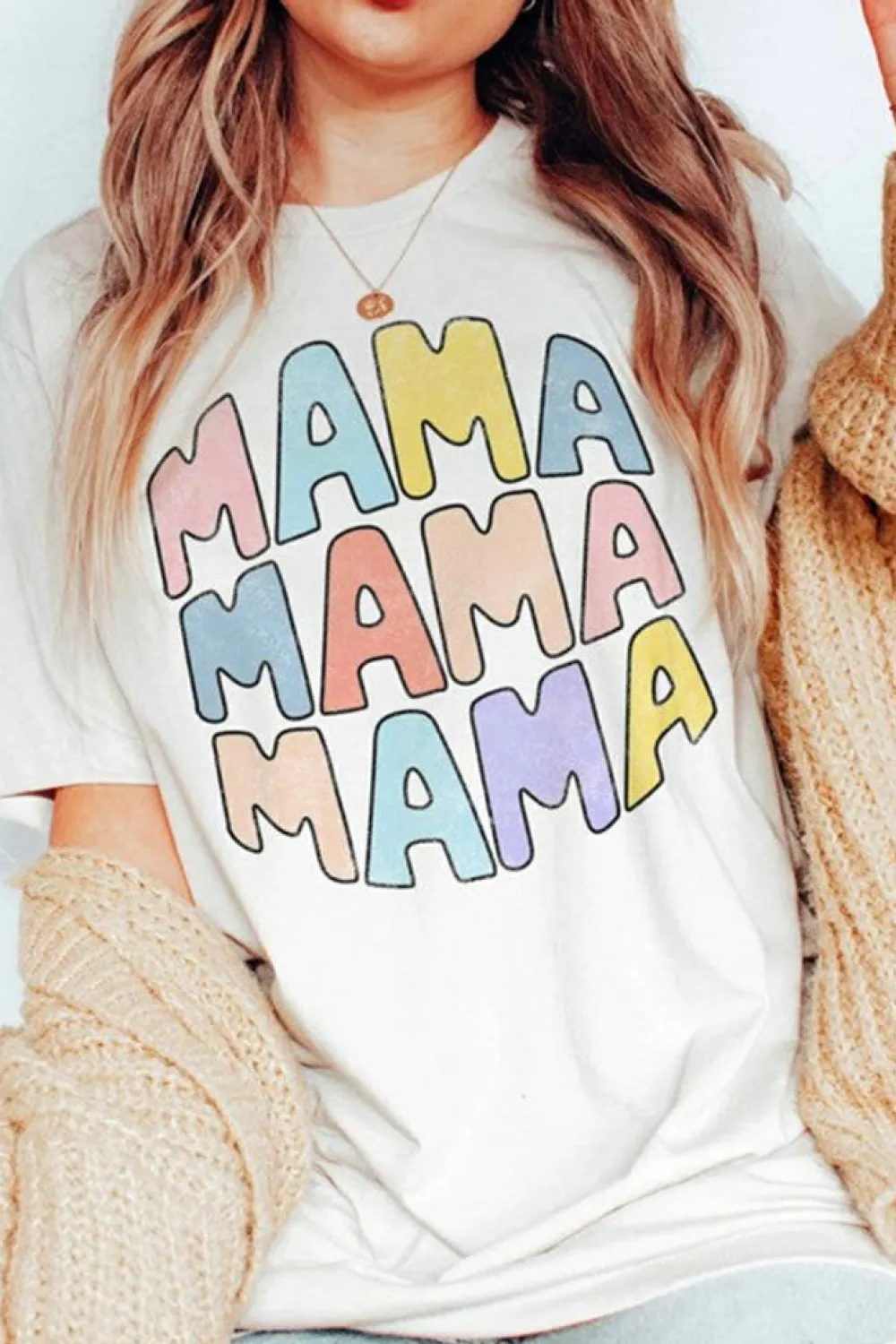 Fashion Dear-Lover MAMA Slogan Print Crew Neck Casual T Shirt White