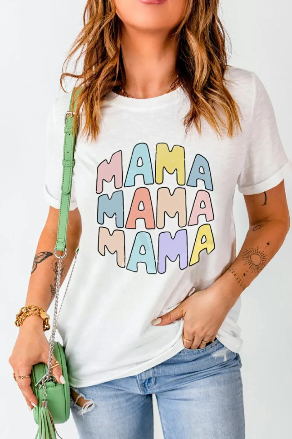 Fashion Dear-Lover MAMA Slogan Print Crew Neck Casual T Shirt White