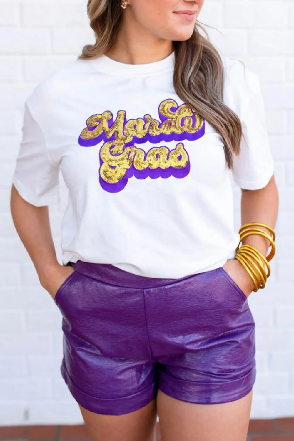 Best Dear-Lover Mardi Gras Sequin Graphic T-shirt White