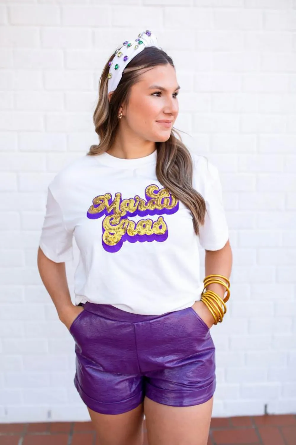 Best Dear-Lover Mardi Gras Sequin Graphic T-shirt White