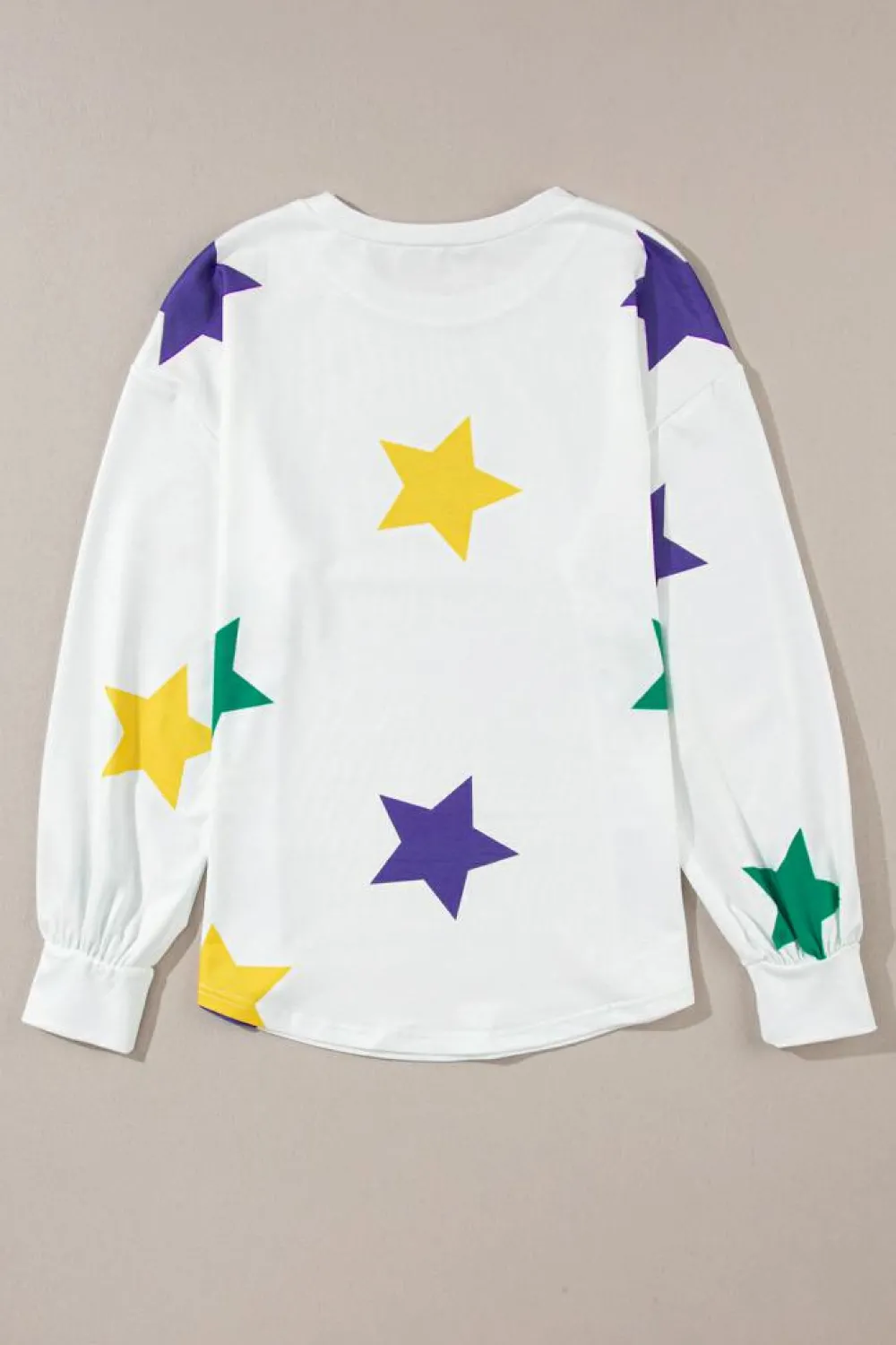 New Dear-Lover Mardi Gras Star Printed Long Sleeve Top White