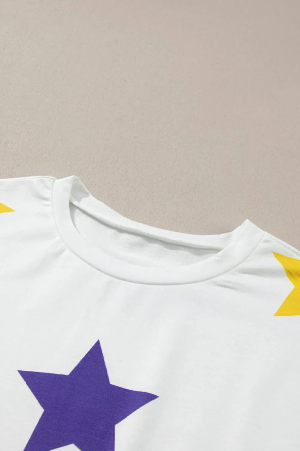 New Dear-Lover Mardi Gras Star Printed Long Sleeve Top White